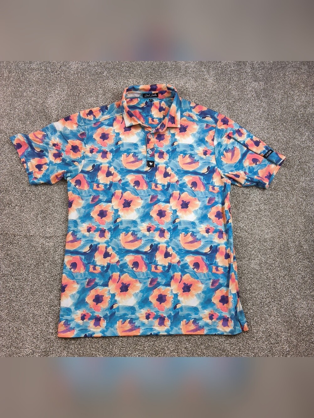 Bad Birdie Floral Pattern Polo Men's Size Medium Blue Golf Summer
